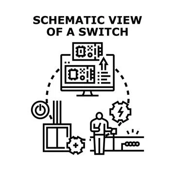 Person setting up a schematic switch view 스톡 일러스트
