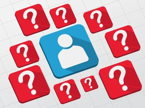 Person sign with question marks in flat blocks Stock Illustration