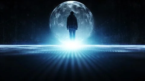Person silhouette inside digital tech sphere looping animation Stock Footage 341431657