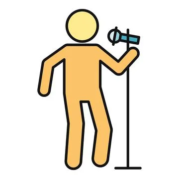 Person singing into microphone on stand performing music Stock Illustration