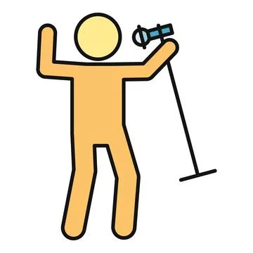 Person singing into microphone on stand performing music Stock Illustration