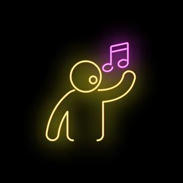 Person singing while holding musical note neon sign Stock Illustration