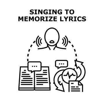 Person singing while memorizing song lyrics Stock Illustration