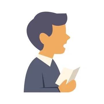 Person singing while reading lyrics from sheet music Illustration