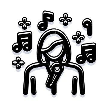 Person singing while surrounded by musical notes and sound Stock Illustration