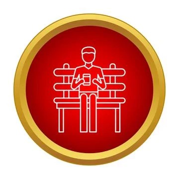 Person sitting on bench using smartphone vector icon Stockillustratie