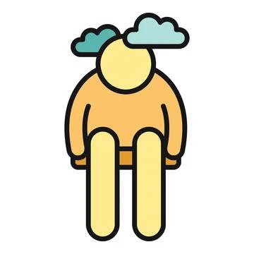 Person sitting with clouds showing depression anxiety grief Stock Illustration