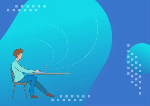 Person sitting desk using computer working towards reaching goals successfully Stock Illustration