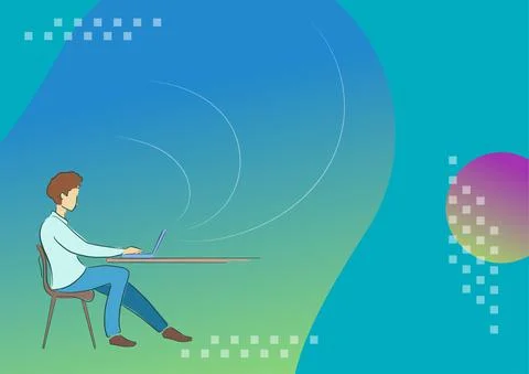 Person sitting desk using computer working towards reaching goals successfully Stock Illustration