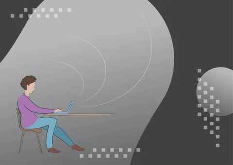 Person sitting desk using computer working towards reaching goals successfully Stock Illustration