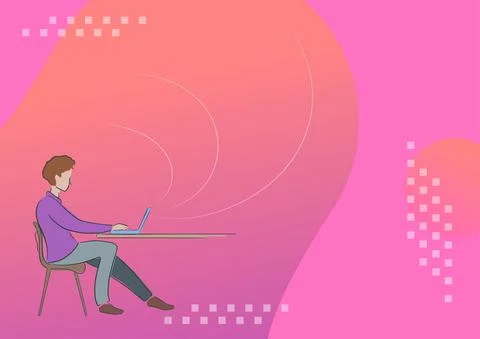 Person sitting desk using computer working towards reaching goals successfully Stock Illustration