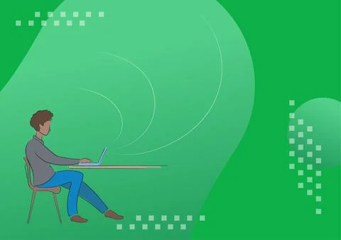 Person sitting desk using computer working towards reaching goals successfully Stock Illustration