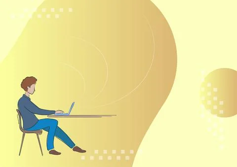 Person sitting desk using computer working towards reaching goals successfully Stock Illustration