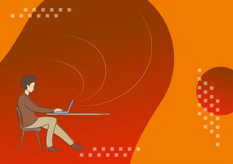 Person sitting desk using computer working towards reaching goals successfully Stock Illustration