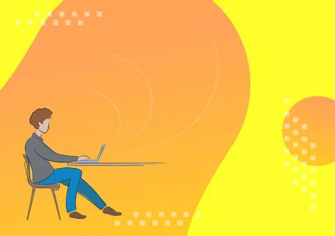 Person sitting desk using computer working towards reaching goals successfully Stock Illustration