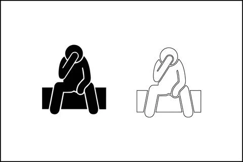 Person sitting with head in hands, looking distressed or thoughtful isolated Stock Illustration