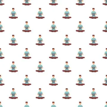 Person sitting in lotus position using laptop seamless pattern Stock Illustration