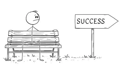 Person Sitting on Park Bench and Procrastinating , Vector Cartoon Stick Figure Stock Illustration