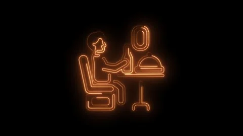Person sitting at restaurant table neon glowing line animation with black b.. Stock Footage 330778954