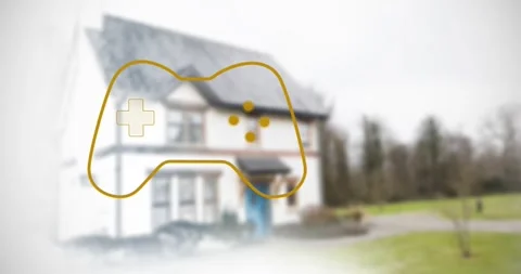 The person is sitting in the sketch and is looking at the video game controller Stock Footage 330107928