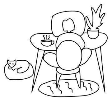 Person sitting at table with coffee and plant in cozy room Stock Illustration