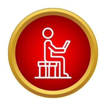 Person sitting using laptop for online learning icon 库存插图