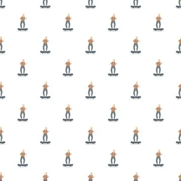 Person skateboarding seamless pattern on white background Stock Illustration