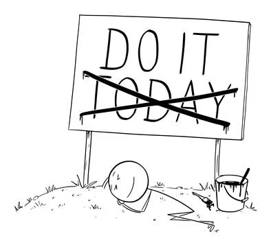 Person Is Sleeping and Procrastinating, Vector Cartoon Stick Figure Illustration Stock Illustration