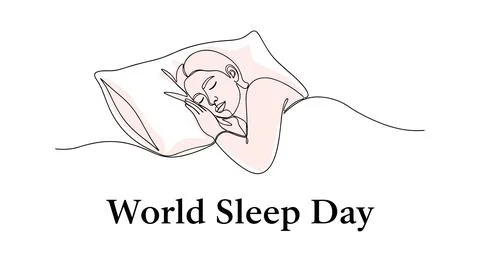 Person sleeping peacefully on pillow World Sleep Day celebration flat design vec Stockillustratie