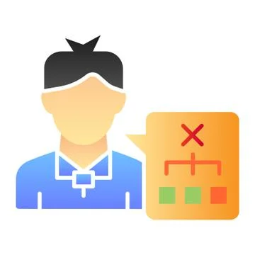 Person solution flat icon. Man with chart color icons in trendy flat style Stock Illustration