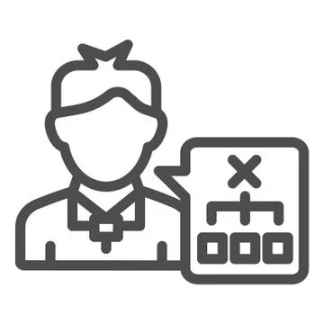 Person solution line icon. Man with chart vector illustration isolated on white Stock Illustration