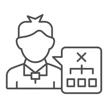 Person solution thin line icon. Man with chart vector illustration isolated on Stock Illustration