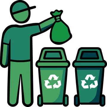 Person sorting garbage into waste recycling bins Stock Illustration
