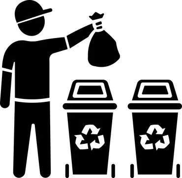Person sorting garbage into waste recycling bins Stock Illustration