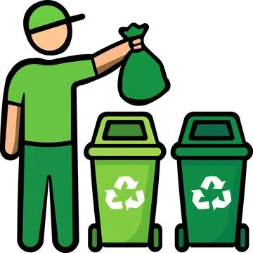 Person sorting waste into dedicated green recycling bin Stock Illustration