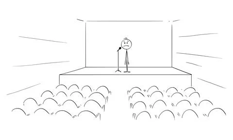 Person, Speaker, Actor, Singer or Businessman Standing in Empty Conference Hall Illustrazione stock
