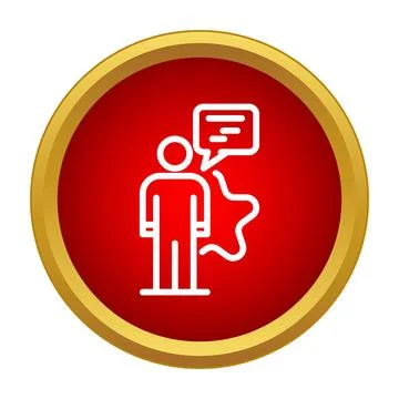 Person speaking with speech bubble icon on red button Illustration