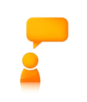 Person with speech bubble. Orange vector icon of man Stock Illustration