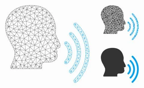 Person Speech Waves Vector Mesh Wire Frame Model and Triangle Mosaic Icon Illustrazione stock