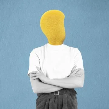 Person with sponge head experiencing identity crisis Stock Illustration