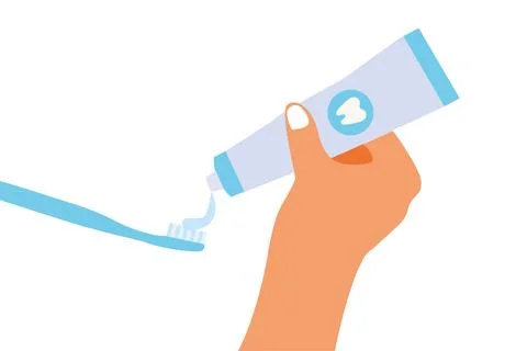 Person squeezing toothpaste onto toothbrush Stock Illustration