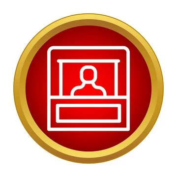 Person standing behind counter presenting information icon Stock Illustration