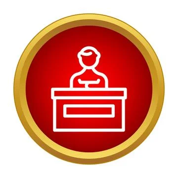 Person standing behind information reception desk icon Stock Illustration
