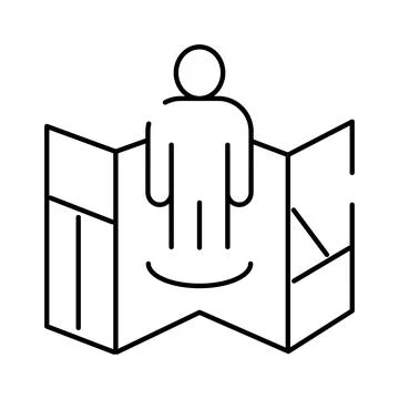 Person standing on a folded map icon Stock Illustration