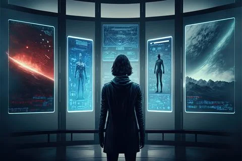 A Person Standing In Front Of A Window Looking At A Space Scene With A Man In A 스톡 일러스트
