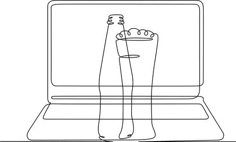 A person standing inside a laptop screen holding a cup of coffee Vector 스톡 일러스트