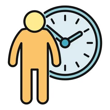 Person standing next to clock, managing schedule Stock Illustration