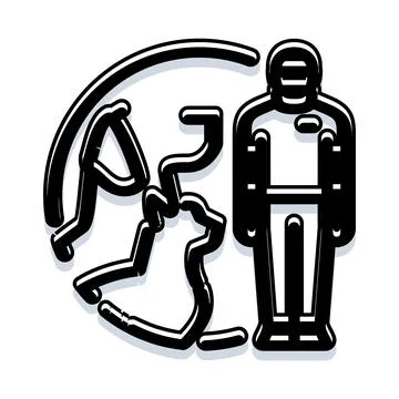 Person standing next to world map outline representing global health Stock Illustration