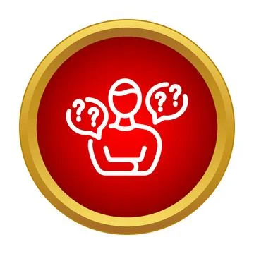 Person standing with speech bubbles having question marks Иллюстрация