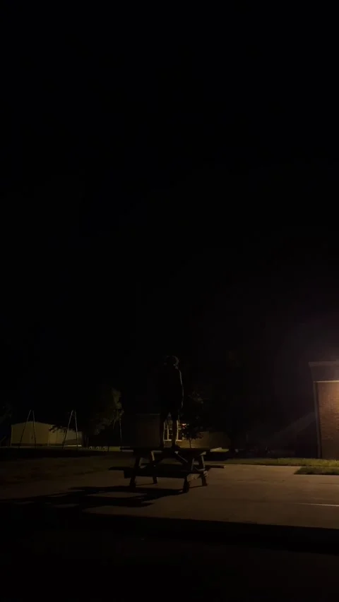 Person standing on a table with little lighting 스톡 동영상 196203215